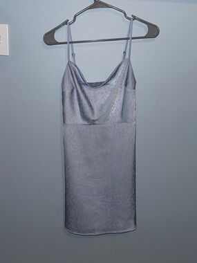 Hollister Light Blue Floral Satin Cowl Neck Dress (Size XS)
